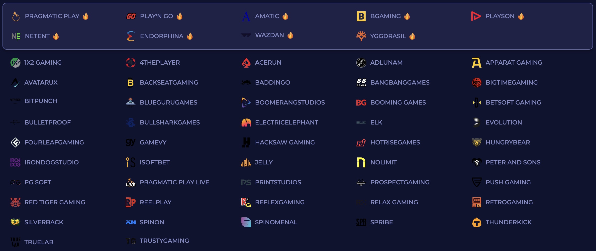 PinoCasino Game Providers